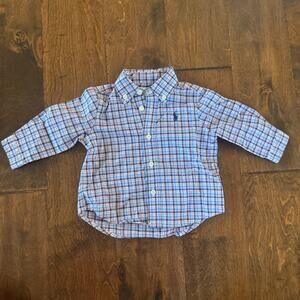 Ralph Lauren Boys 6 Month Button Down Collared Shirt Plaid Preppy Blue Red